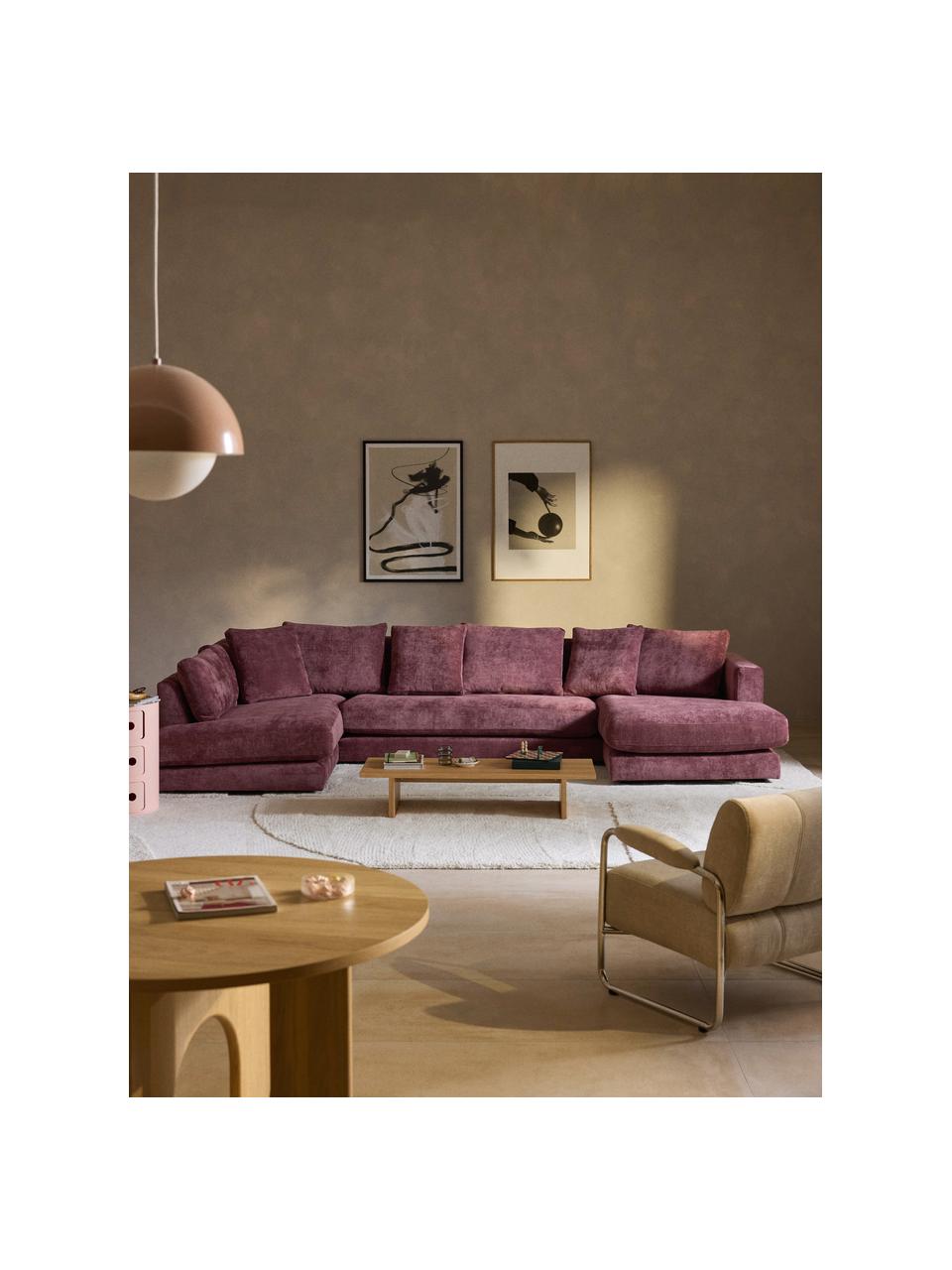 Narożna sofa modułowa Tribeca, Tapicerka: 100% poliester Dzięki tka, Stelaż: drewno bukowe, drewno sos, Nogi: drewno sosnowe Ten produk, Ciemnofioletowa tkanina, S 356 x G 192 cm, lewostronna