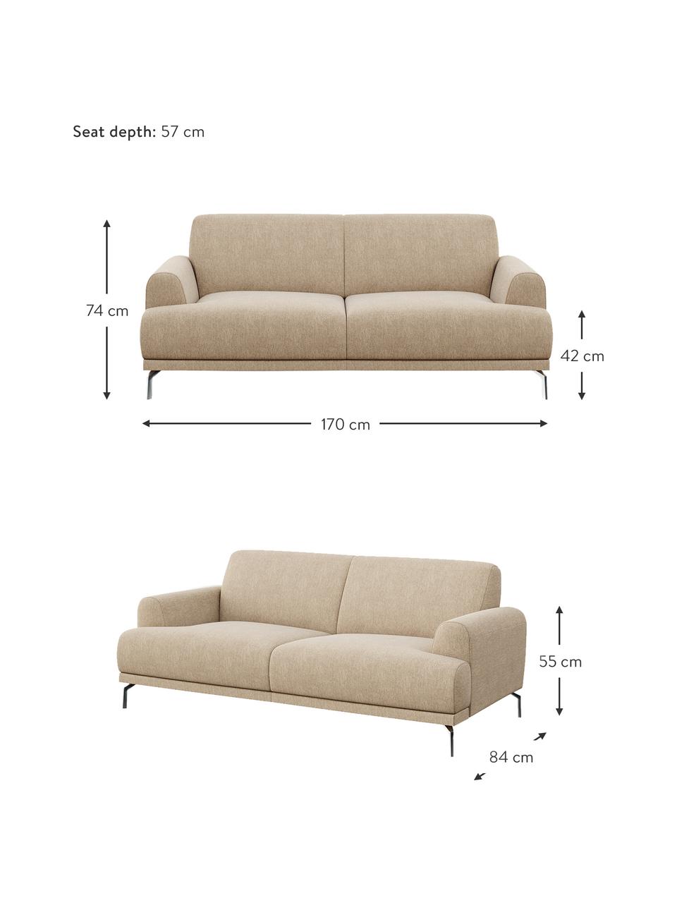 Sofá Puzo (2 plazas), Tapizado: 100% poliéster, Patas: metal pintado, Tejido beige, An 170 x F 84 cm