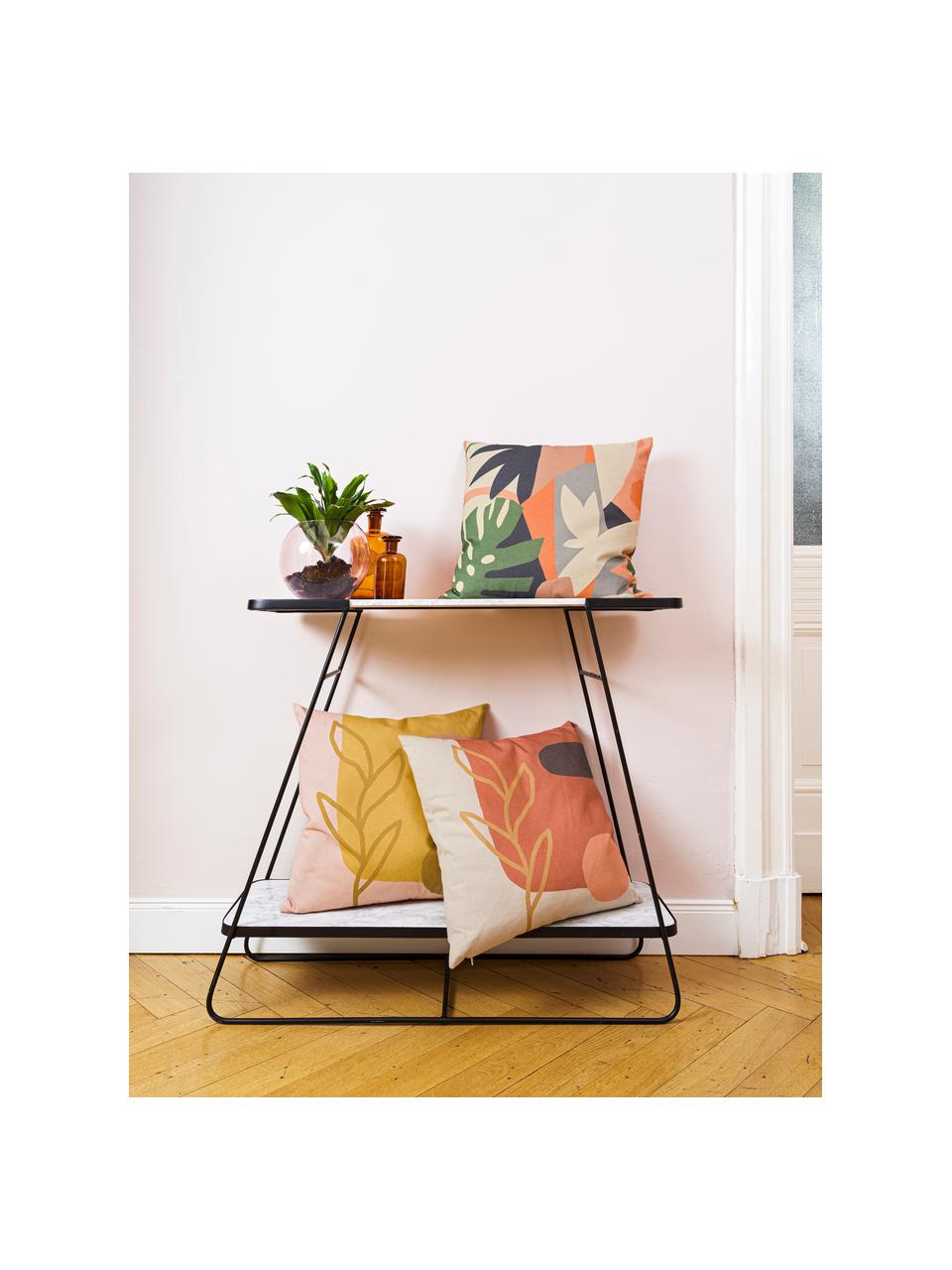 Dubbelzijdige kussenhoes Images met abstract tropische print, 85% katoen, 15% linnen, Roze, multicolour, 50 x 50 cm