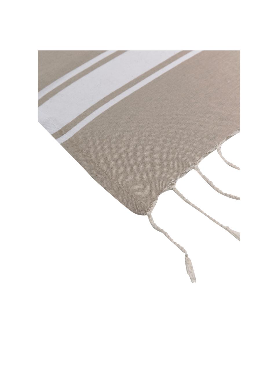 Fouta rayé à franges St Tropez, 100 % coton, Beige, blanc, larg. 100 x long. 200 cm