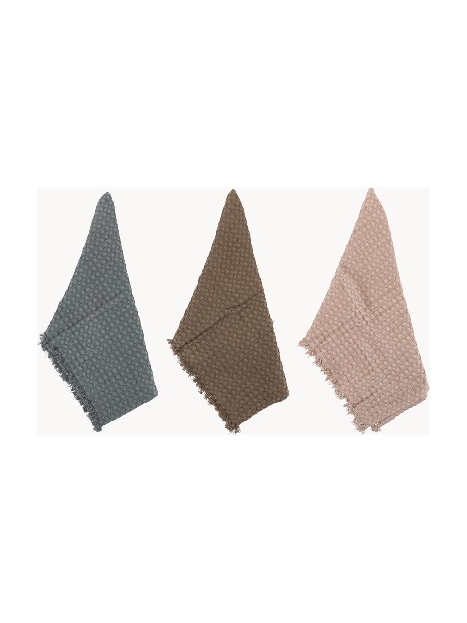 Katoenen theedoeken Waffle met franjes, set van 3, 100% katoen, Donkergrijs, taupe, oudroze, B 50 x L 70 cm