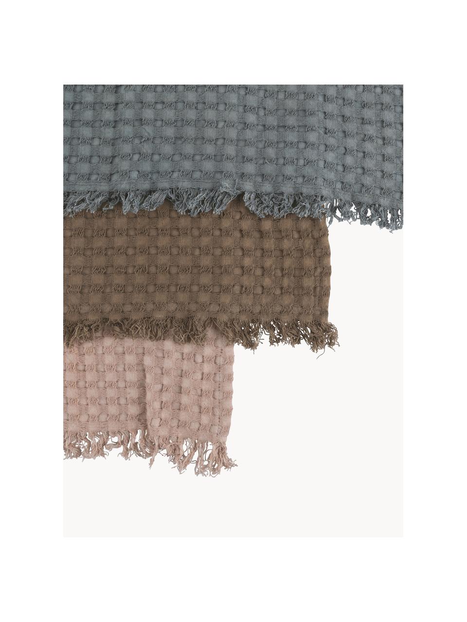 Katoenen theedoeken Waffle met franjes, set van 3, 100% katoen, Donkergrijs, taupe, oudroze, B 50 x L 70 cm