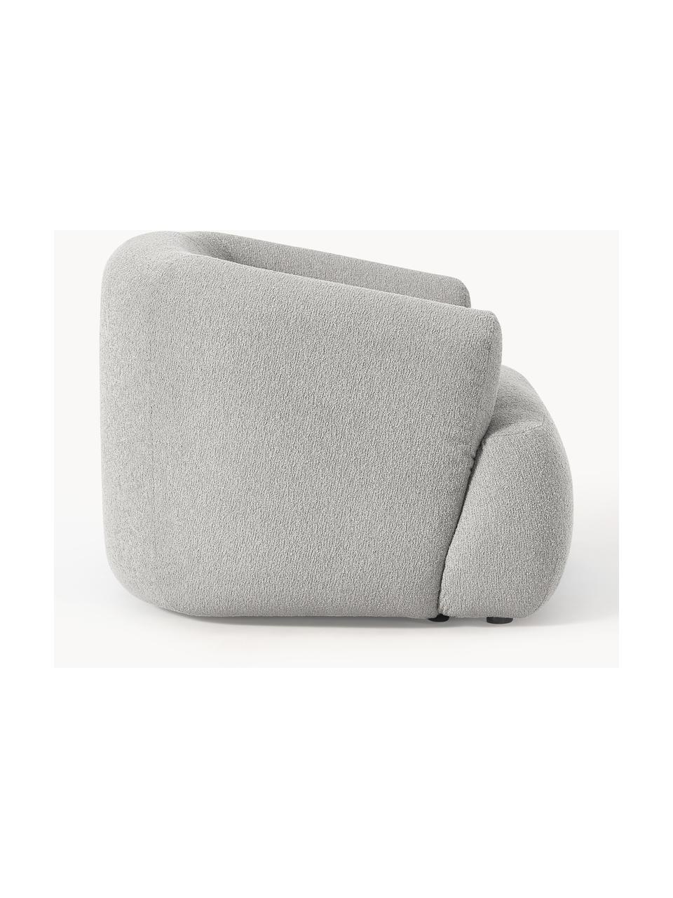 Sillón en tejido bouclé Sofia, Tapizado: tejido bouclé (100% polié, Estructura: madera de abeto con certi, Patas: plástico, Bouclé gris claro, An 97 x Al 84 cm