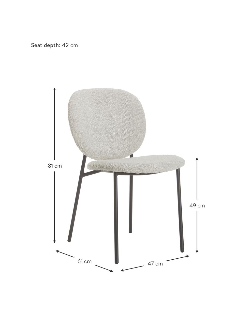 Sedia imbottita in bouclé Ulrica 2 pz, Rivestimento: 100% poliestere Con 20.00, Gambe: metallo verniciato a polv, Bianco crema, Larg. 47 x Prof. 61 cm