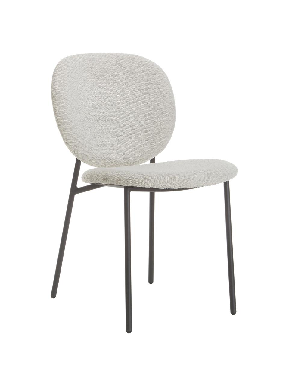 Sedia imbottita in bouclé Ulrica 2 pz, Rivestimento: 100% poliestere Con 20.00, Gambe: metallo verniciato a polv, Bianco crema, Larg. 47 x Prof. 61 cm