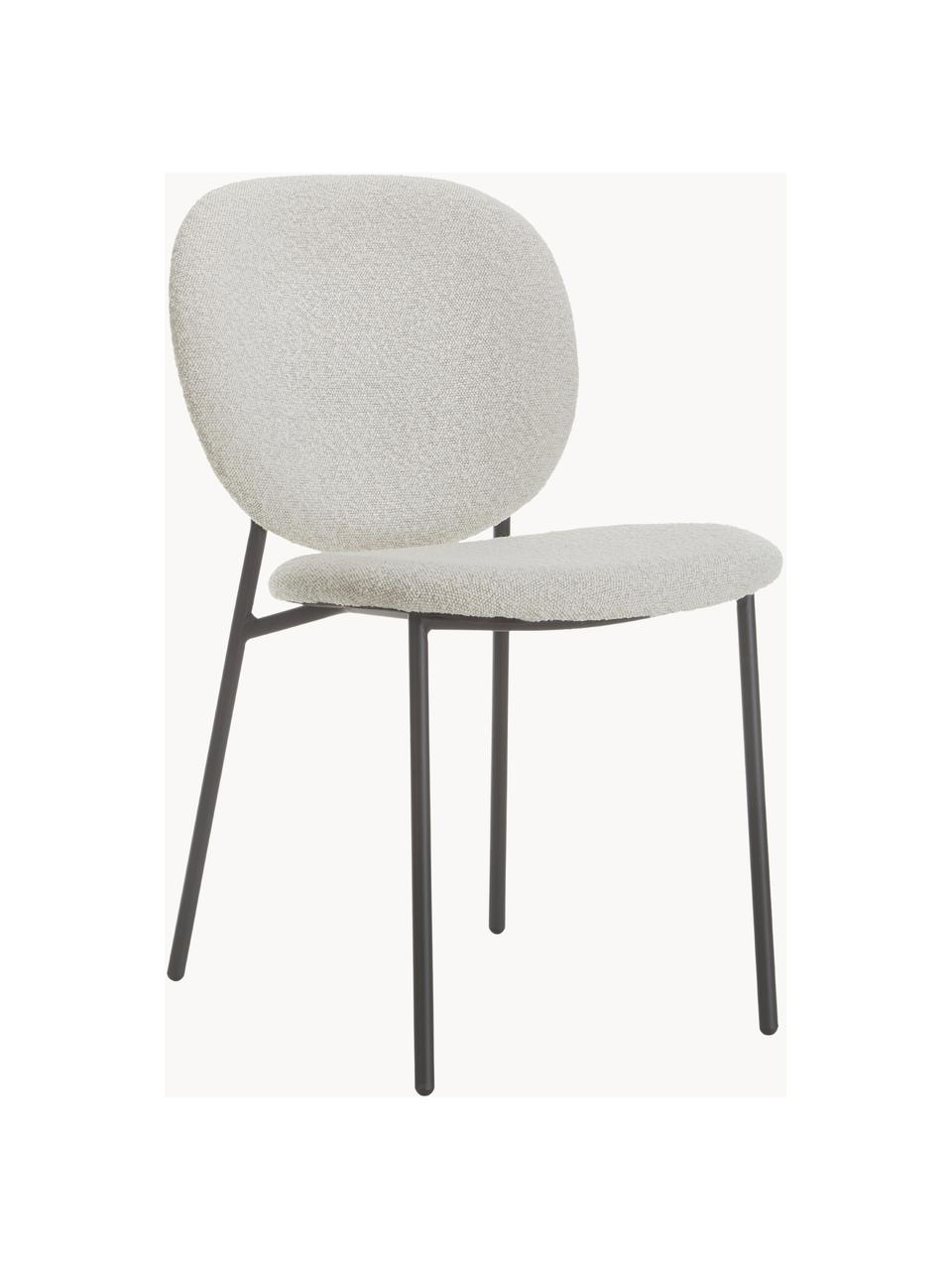Bouclé-Polsterstühle Ulrica, 2 Stück, Bezug: Bouclé (100 % Polyester) , Beine: Metall, pulverbeschichtet, Bouclé Off White, Schwarz, B 47 x T 61 cm