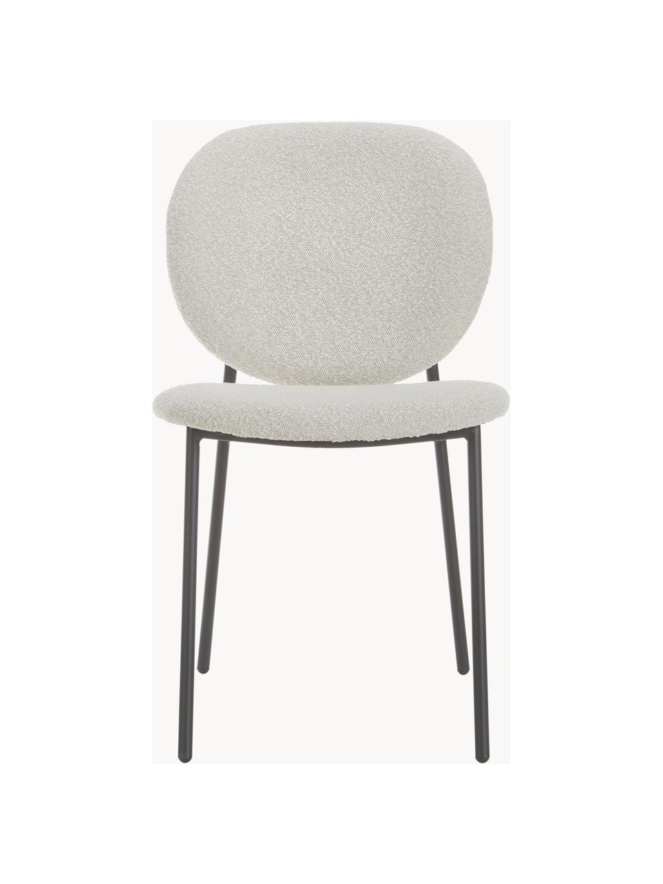 Bouclé gestoffeerde stoelen Ulrica, 2 stuks, Bekleding: bouclé (100% polyester) M, Poten: gepoedercoat metaalkleuri, Bouclé gebroken wit, zwart, B 47 x D 61 cm