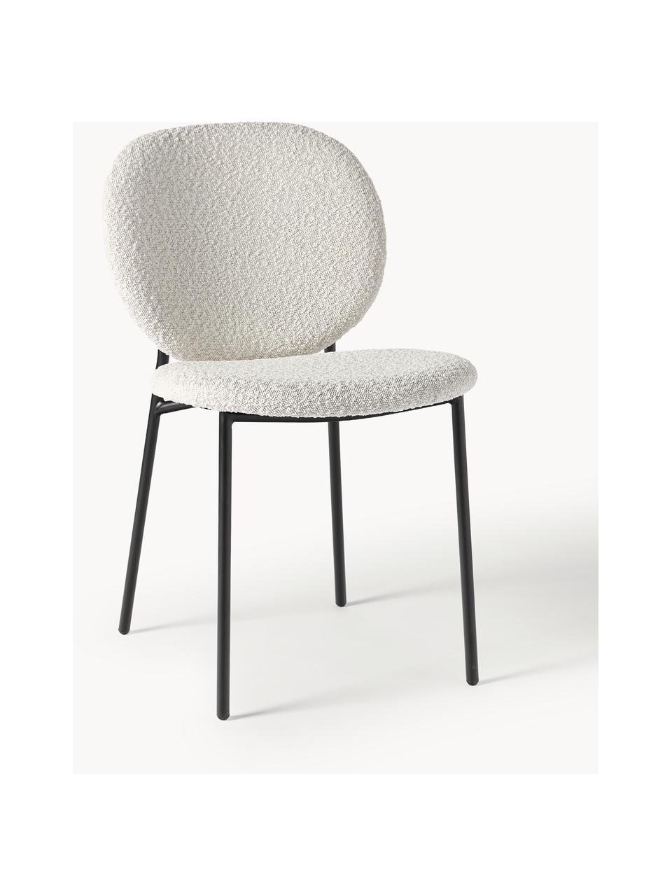 Bouclé gestoffeerde stoelen Ulrica, 2 stuks, Bekleding: bouclé (100% polyester) M, Poten: gepoedercoat metaalkleuri, Bouclé gebroken wit, zwart, B 47 x D 61 cm