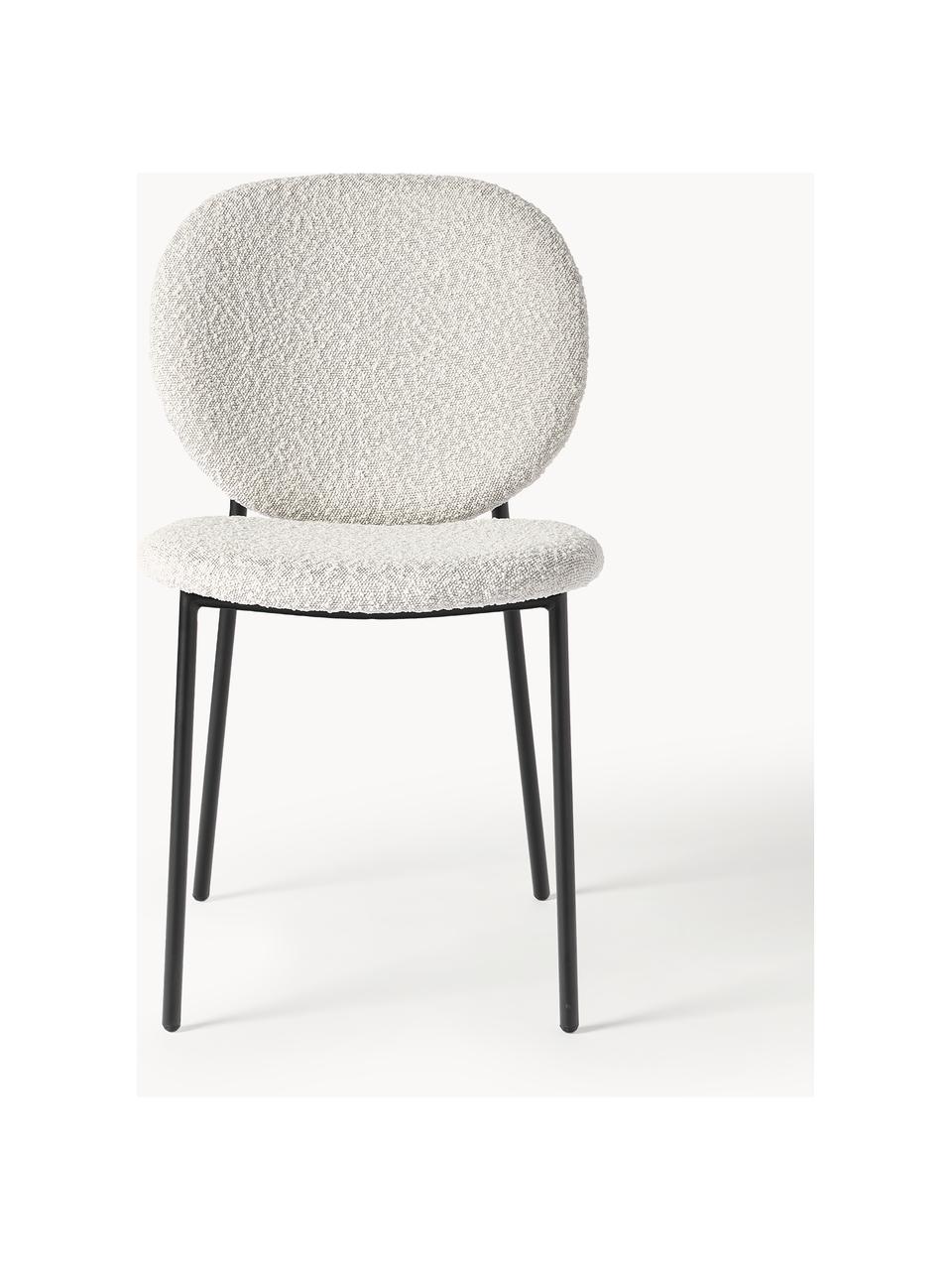 Bouclé gestoffeerde stoelen Ulrica, 2 stuks, Bekleding: bouclé (100% polyester) M, Poten: gepoedercoat metaalkleuri, Bouclé gebroken wit, zwart, B 47 x D 61 cm