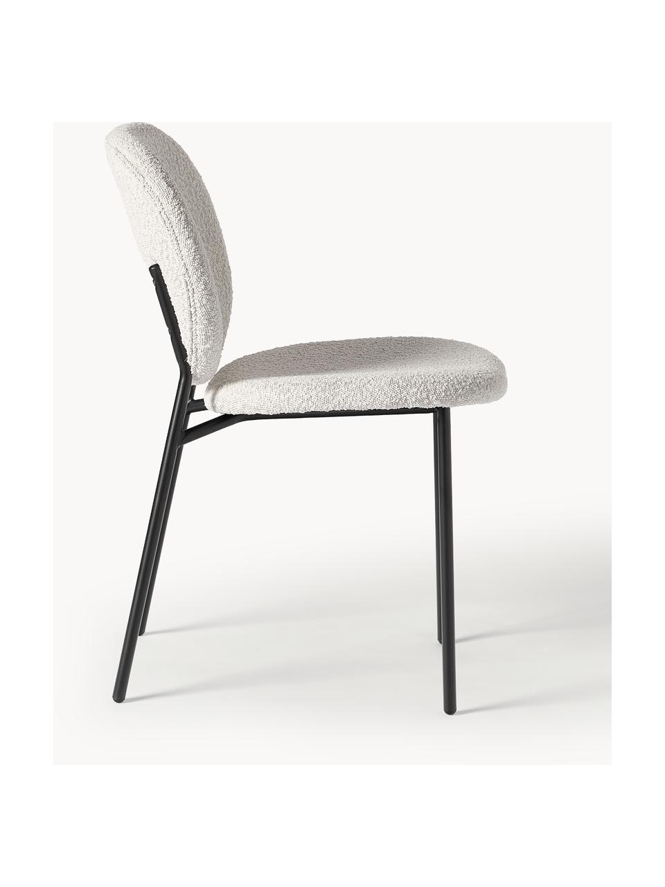 Bouclé gestoffeerde stoelen Ulrica, 2 stuks, Bekleding: bouclé (100% polyester) M, Poten: gepoedercoat metaalkleuri, Bouclé gebroken wit, zwart, B 47 x D 61 cm