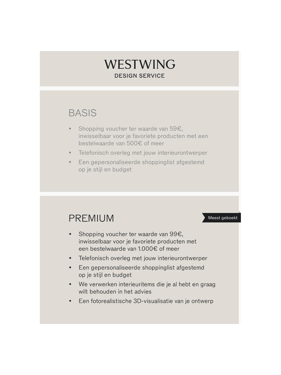 Premium advies voor jouw kamer, Digitale voucher.
Na ontvangst van je bestelling nemen wij onmiddellijk contact met je op om een afspraak te maken voor een telefonisch consult met jouw persoonlijke interieurexpert., Westwing Studio | Premium advies voor jouw kamer, Woonruimte(s)