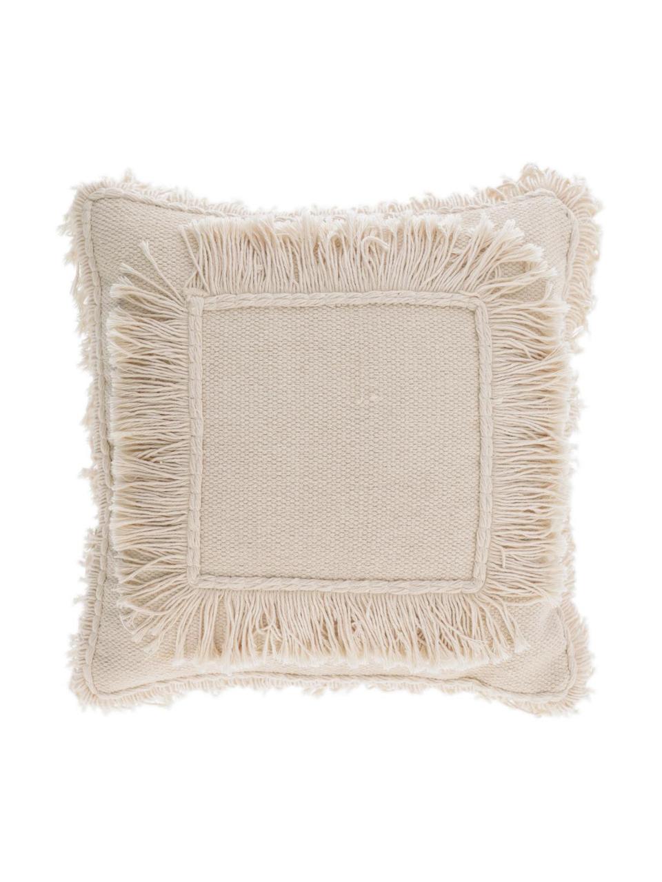 Federa arredo boho con frange Edelma, 100% cotone, Beige, Larg. 45 x Lung. 45 cm