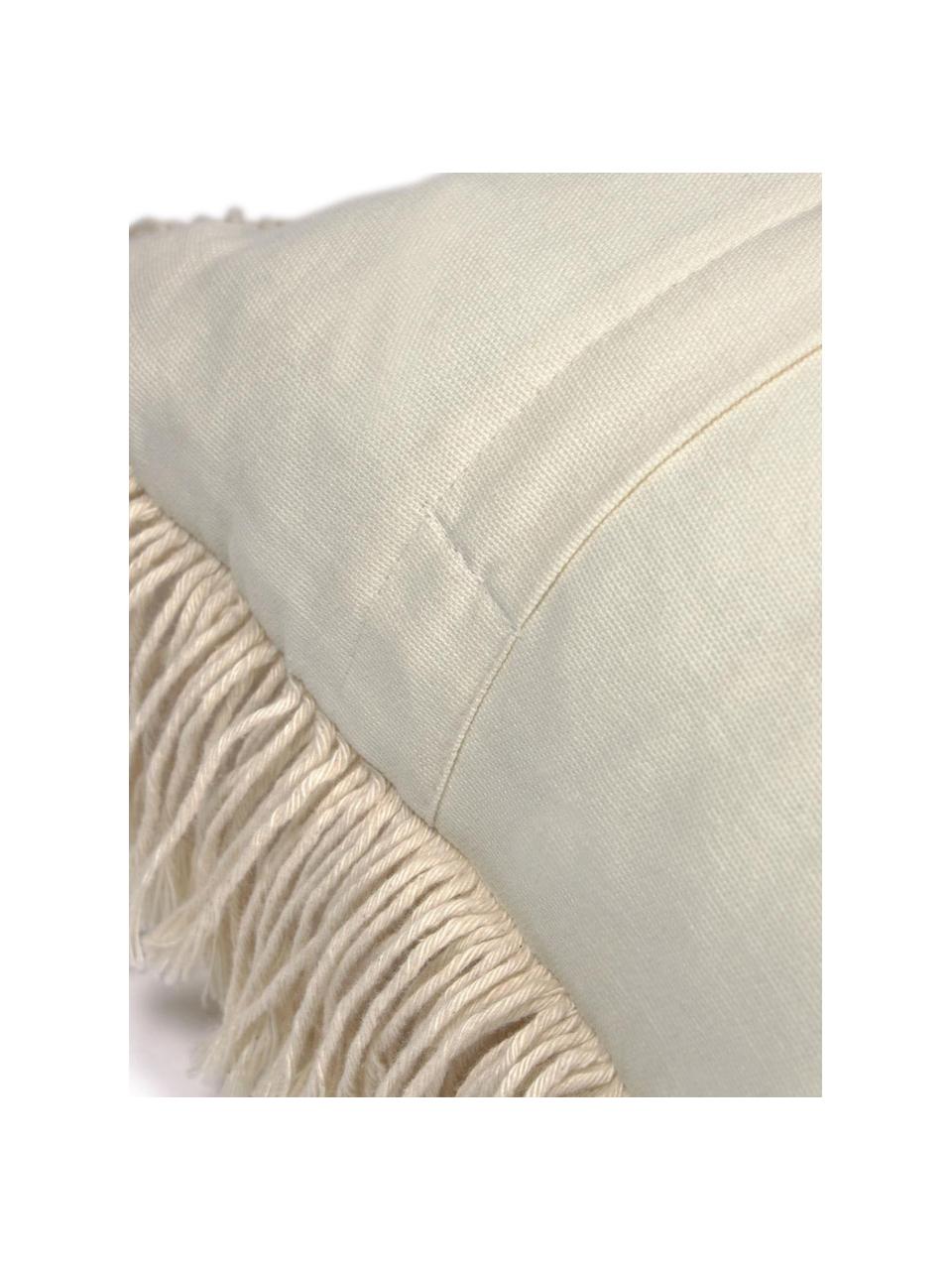 Federa arredo boho con frange Edelma, 100% cotone, Beige, Larg. 45 x Lung. 45 cm