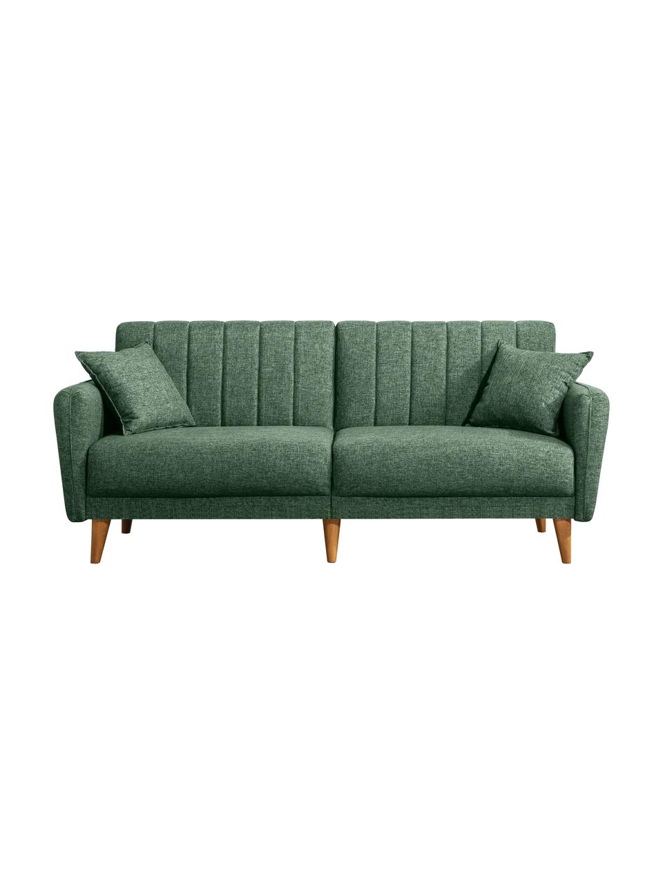 Sofa rozkładana Aqua (3-osobowa), Tapicerka: len, Stelaż: drewno rogowe, metal, Nogi: drewno naturalne, Zielony, S 202 x G 85 cm