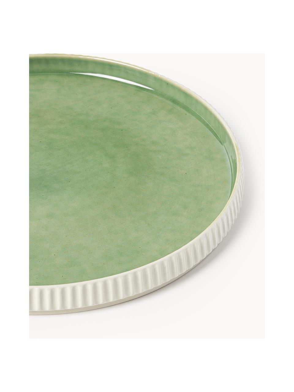 Mělké talíře Bora, 4 ks, Glazovaná kamenina, Světle zelená, světle béžová, Ø 27 cm