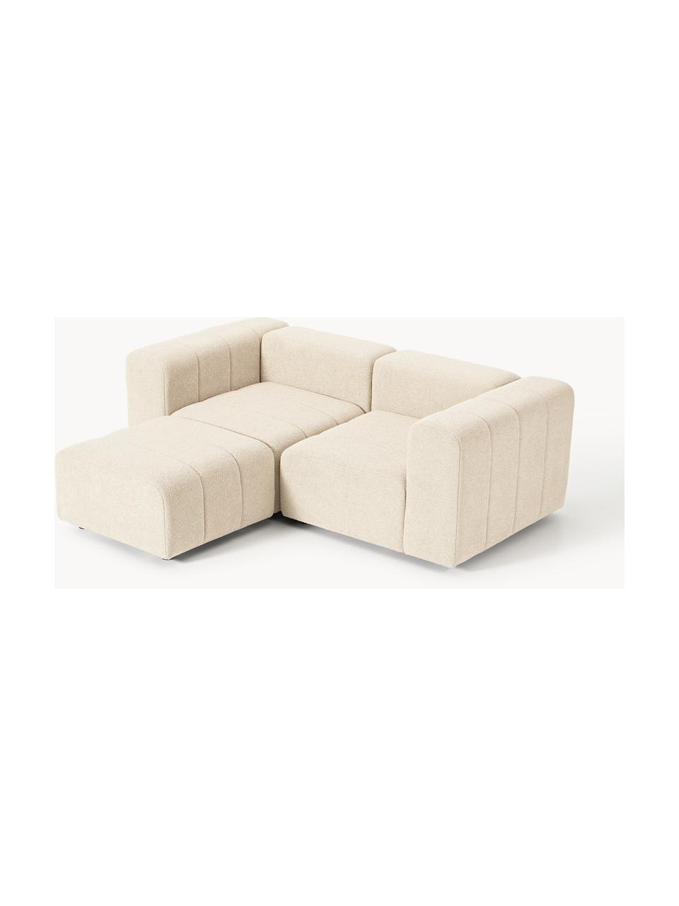 Canapé modulable 3 places en bouclette avec pouf Lena, Bouclette beige clair, larg. 211 x prof. 181 cm