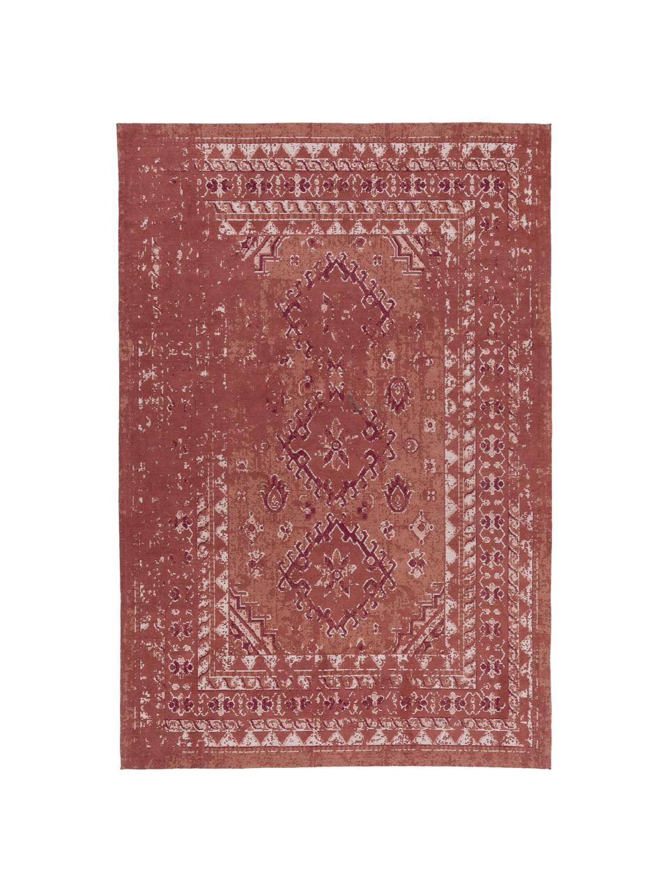 Vintage Chenilleteppich Rebel in Rot, Flor: 95% Baumwolle, 5% Polyest, Rostrot, Creme, Rot, B 120 x L 180 cm (Größe S)