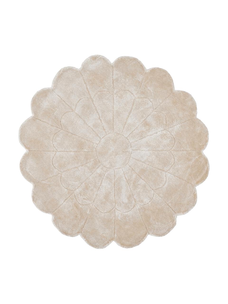 Ručně vyšívaný viskózový koberec Flower, 100 % viskóza, Béžová, Ø 120 cm (velikost S)