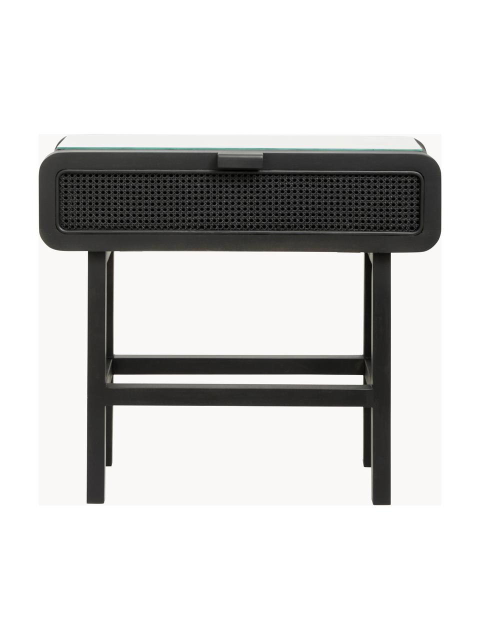 Console en bois de teck avec tressage en rotin Merge, Noir, larg. 90 x haut. 80 cm