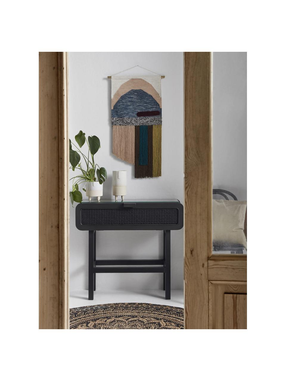 Console en teck avec tressage en rotin Merge, Noir, larg. 90 x haut. 80 cm