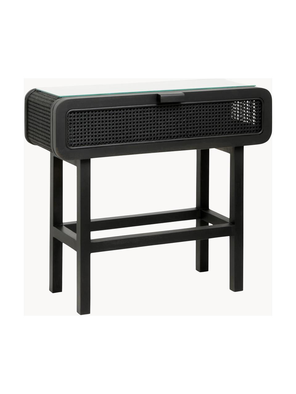 Console en bois de teck avec tressage en rotin Merge, Noir, larg. 90 x haut. 80 cm