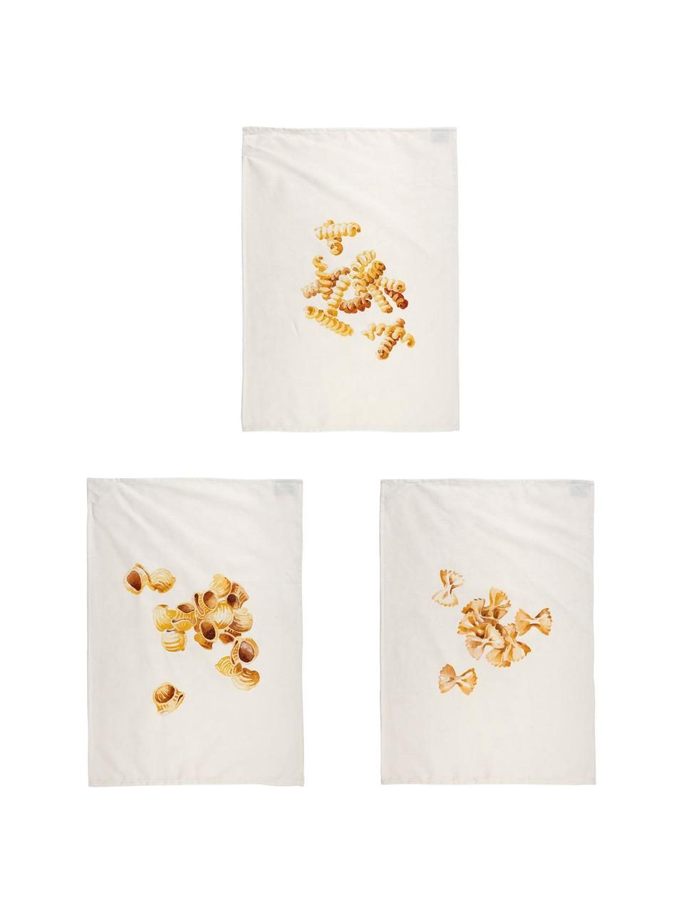 Set de paños de cocina Pasta, 3 pzas., 100% algodón, Blanco, amarillo, An 50 x L 70 cm