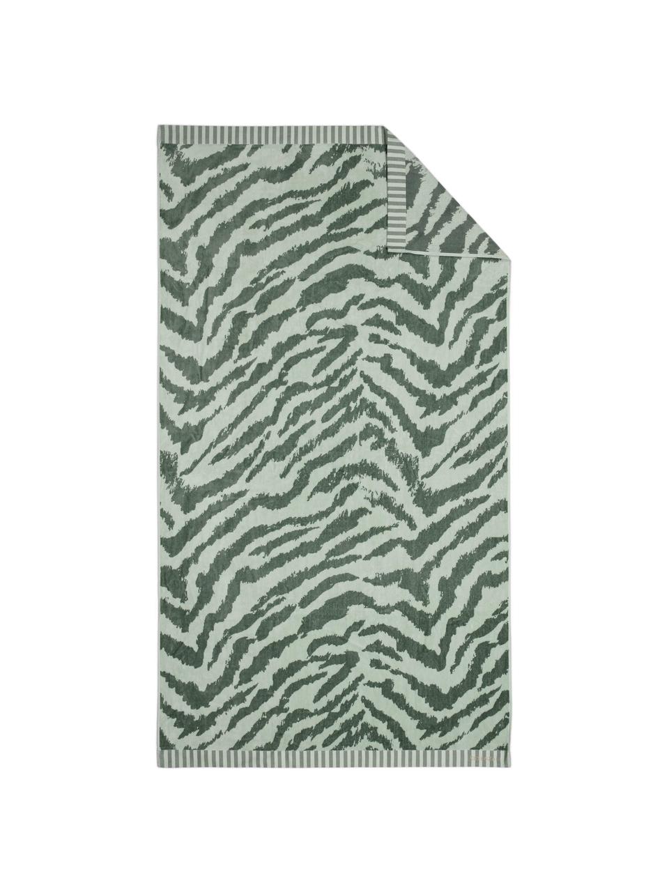 Strandtuch Belen mit Zebramuster in Grün, Vorderseite: Velours (GOTS), Rückseite: Jacquard, Hellgrün, Dunkelgrün, 100 x 180 cm