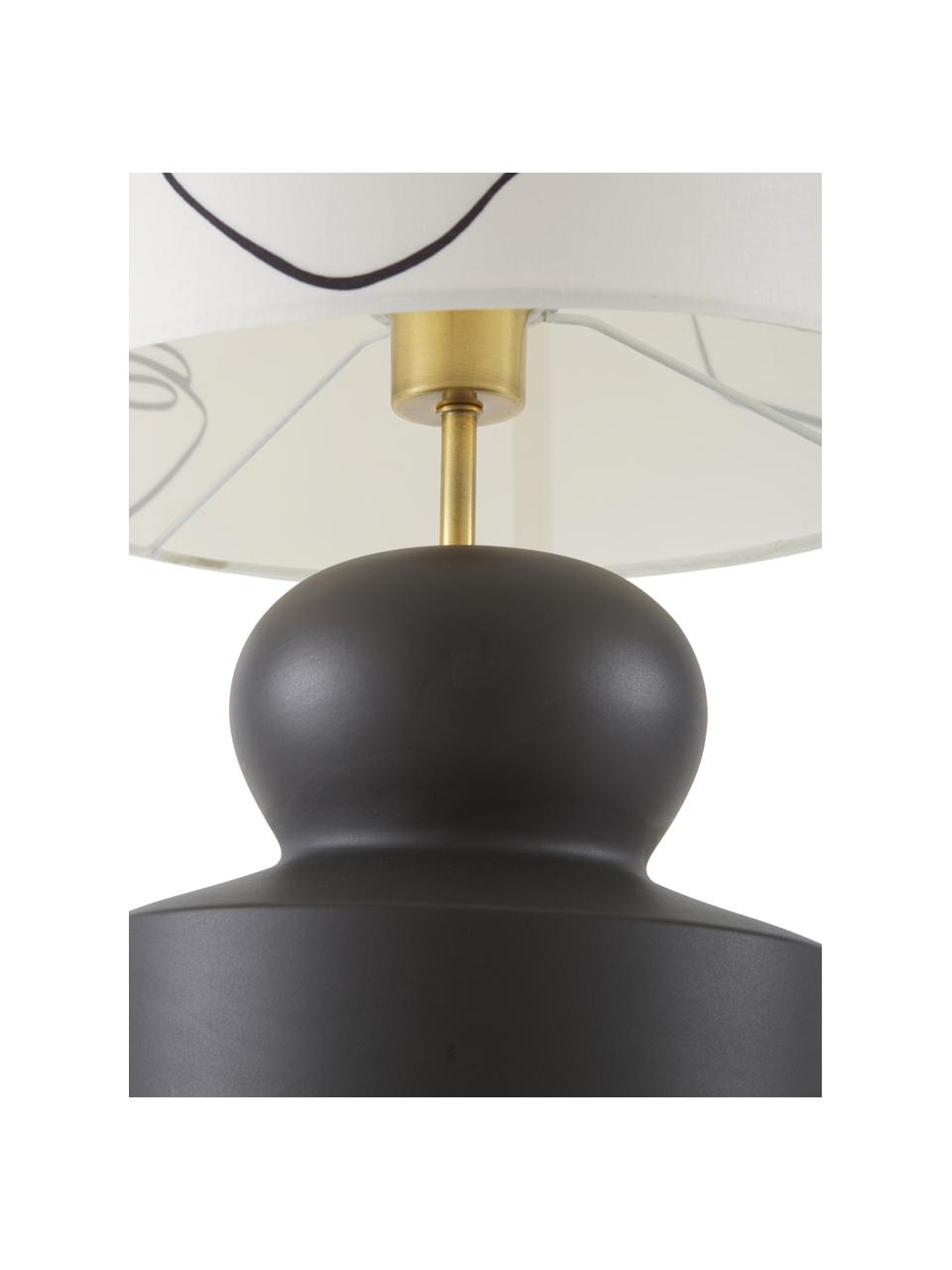 Grande lampe à poser design en céramique avec One Line Drawing Georgina, Blanc crème, noir, Ø 33 x haut. 52 cm