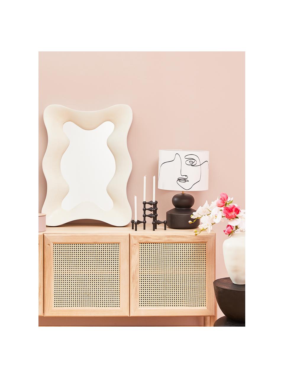 Lampada grande da tavolo in ceramica con disegno a una linea Georgina, Paralume: tessuto, Base della lampada: ceramica, Decorazione: metallo ottonato, Bianco crema, nero, Ø 33 x Alt. 52 cm