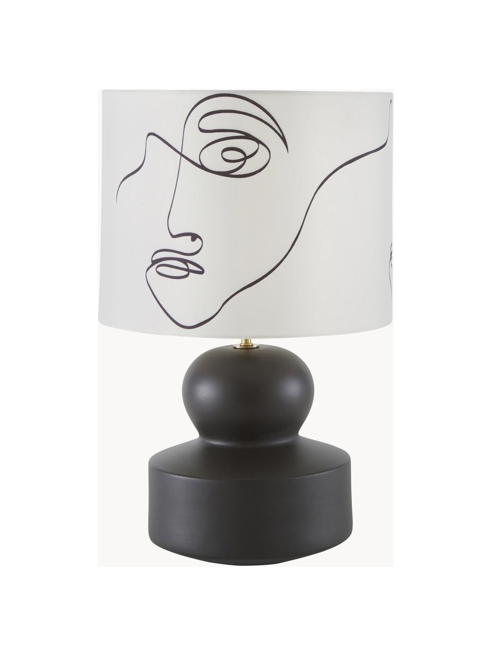 Grande lampe a poser ceramique blanc et noir et abat jour gris