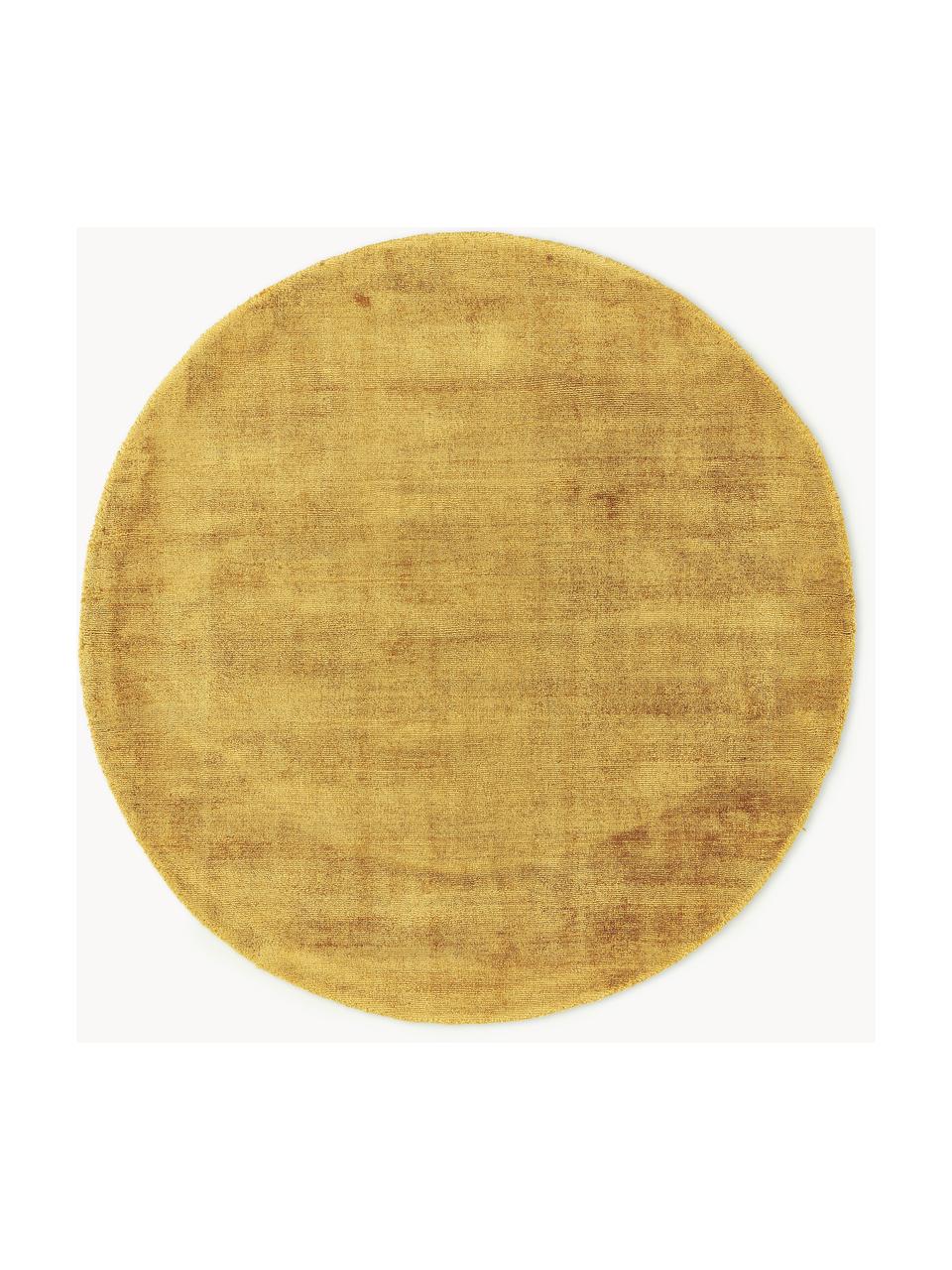 Tappeto rotondo in viscosa fatto a mano Jane, Retro: 100% cotone, Giallo sole, Ø 115 cm (taglia S)