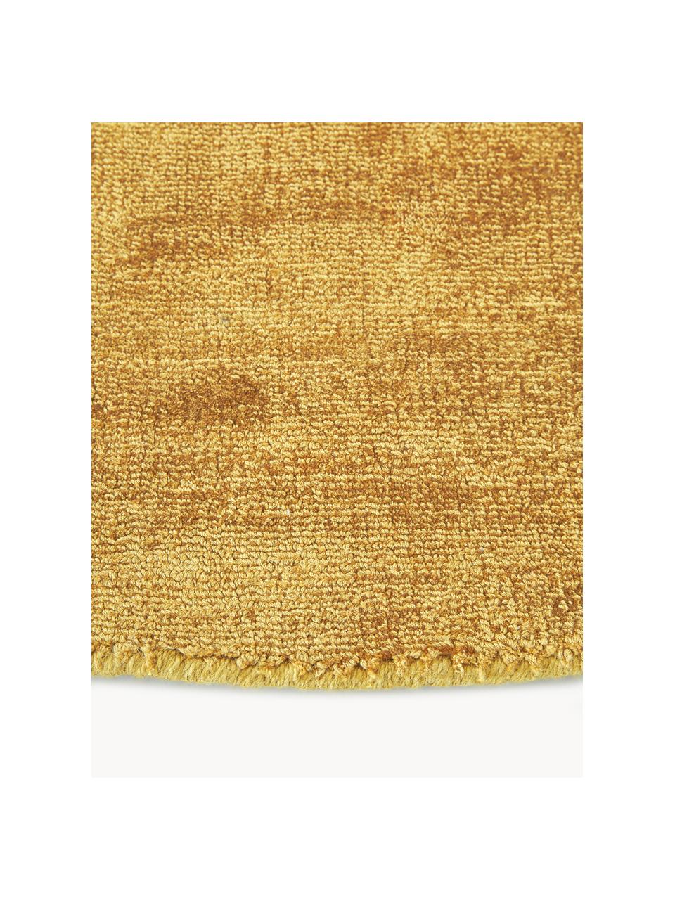 Okrągły ręcznie tkany dywan z wiskozy Jane, Słoneczny żółty, Ø 115 cm (Rozmiar S)