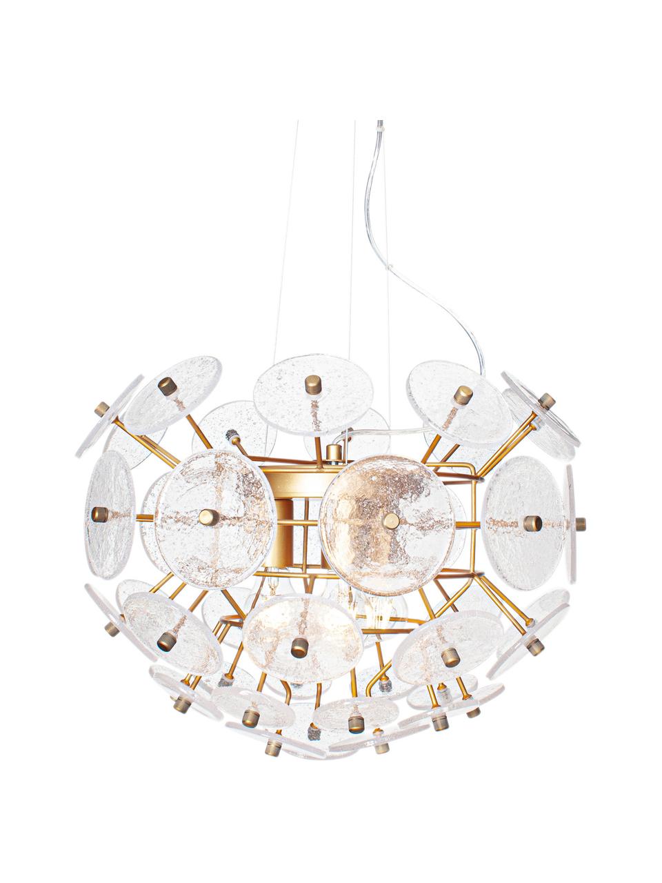 Hanglamp Retrow, Plaat: glas, Baldakijn: metaal, Goudkleurig, transparant, Ø 50 x H 38 cm