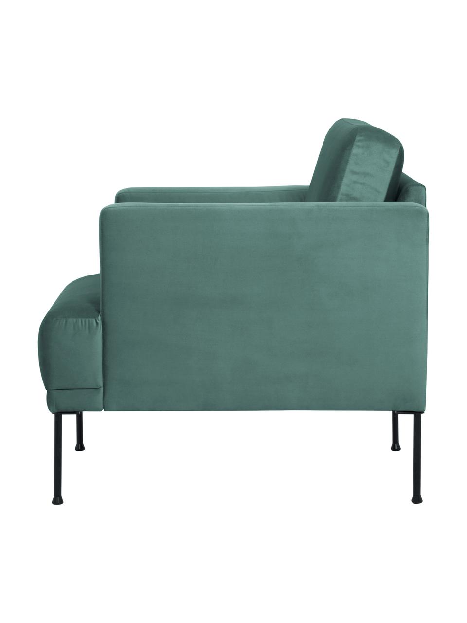 Fauteuil en velours et pieds en métal Fluente, Velours vert clair, larg. 74 x prof. 85 cm
