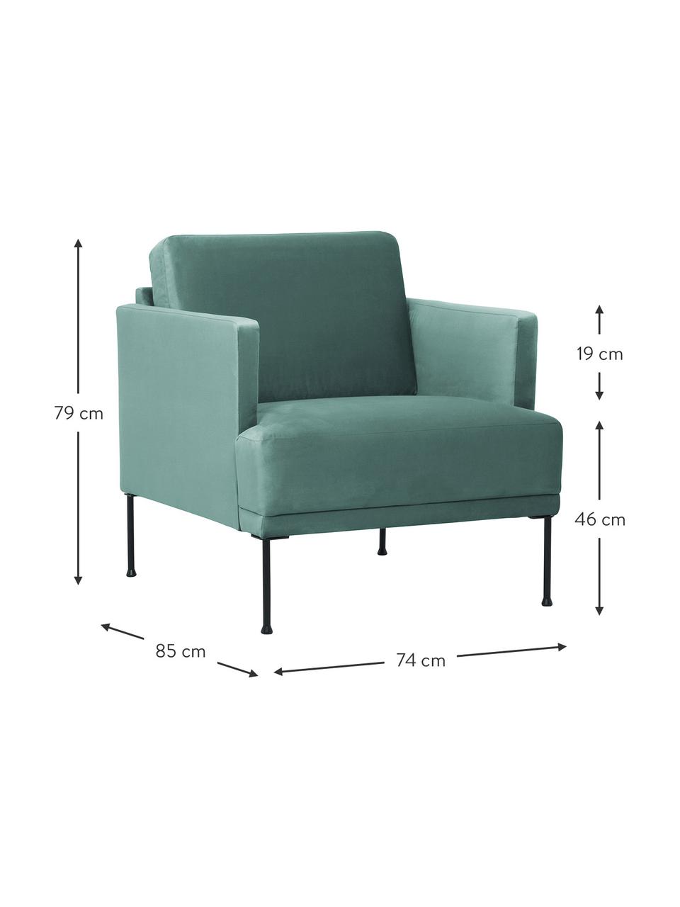 Fluwelen fauteuil Fluente, Bekleding: fluweel (hoogwaardig poly, Frame: massief grenenhout, FSC-g, Poten: gepoedercoat metaal., Fluweel petrol, B 74 x D 85 cm