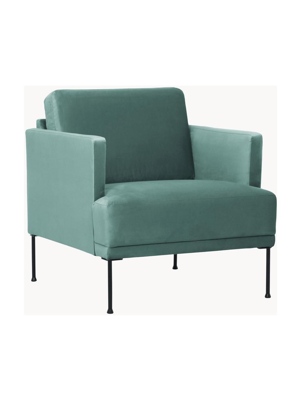 Fauteuil en velours Fluente, Velours bleu pétrole, larg. 74 x prof. 85 cm