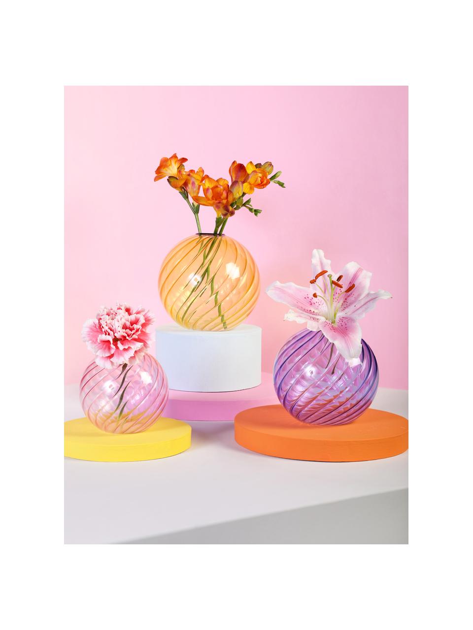 Kleine glazen vaas Spiral in lila, Glas, Lila, Ø 11 x H 11 cm