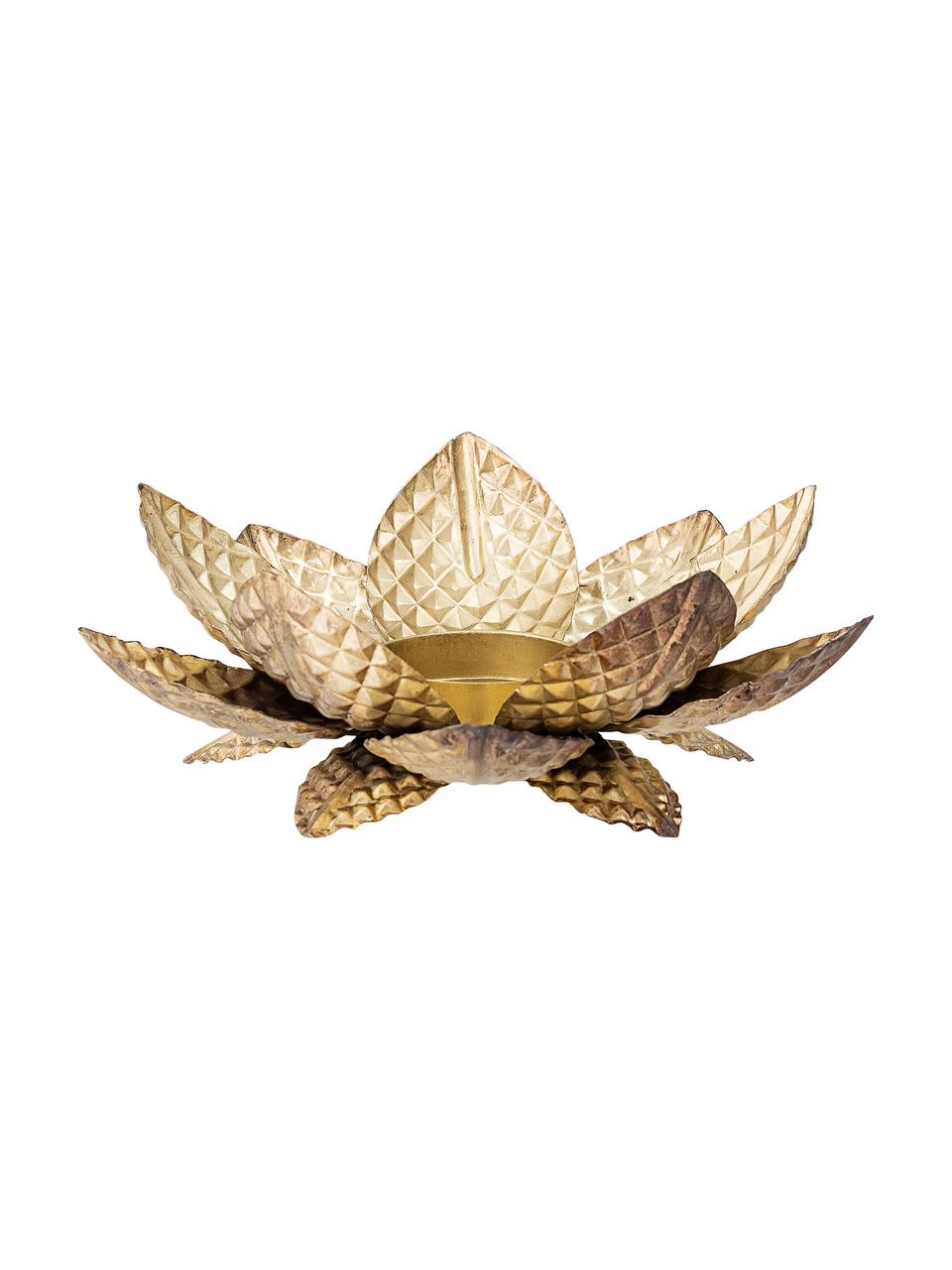 Waxinelichthouder Lotus, Gecoat metaal, Messingkleurig, Ø 20 x H 7 cm