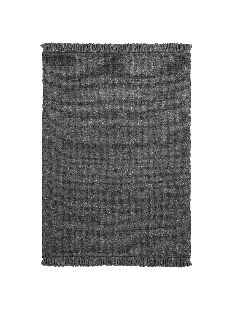 Alfombra artesanal de lana con flecos Alvin, Parte superior: 60% lana, 40% viscosa, Reverso: 100% algodón Las alfombra, Gris antracita, jaspeado, An 140 x L 200 cm (Tamaño S)