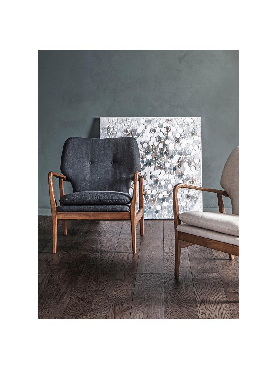 Sedia a poltrona in legno di quercia Jomlin, Rivestimento: lino, Struttura: legno di quercia, Grigio scuro, Larg. 70 x Prof. 60 cm