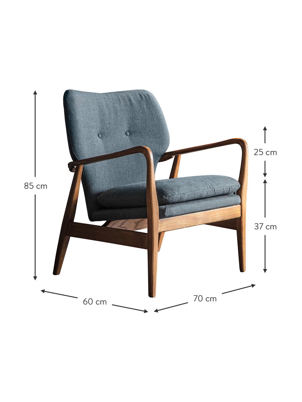 Fotel wypoczynkowy z drewna dębowego Jomlin, Tapicerka: len, Stelaż: drewno dębowe, Ciemny szary, S 70 x G 60 cm