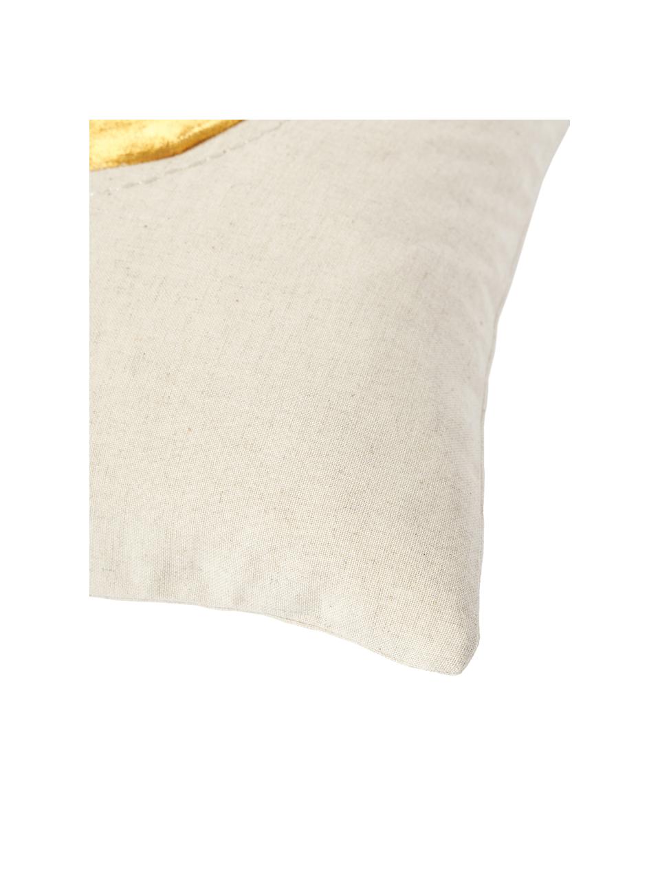 Funda de cojín de terciopelo bordada Farah, Parte superior: mezcla de algodón (70% al, Parte trasera: mezcla de algodón (70% al, Dorado, beige, An 45 x L 45 cm