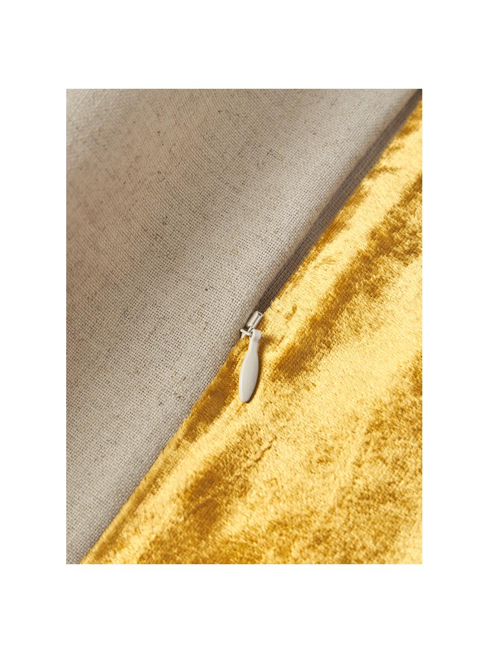 Housse de coussin brodée avec détails décoratifs en velours Farah, Couleur dorée, beige, larg. 45 x long. 45 cm