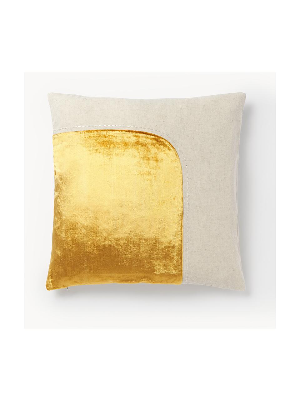 Poszewka na poduszkę z aksamitu z haftem Farah, Jasny beżowy, odcienie złotego, S 45 x D 45 cm