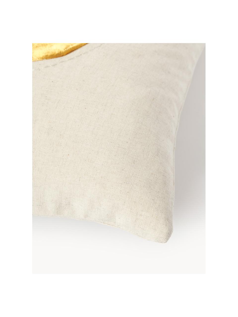 Geborduurde kussenhoes Farah met fluwelendecoratie, Lichtbeige, goudkleurig, B 45 x L 45 cm