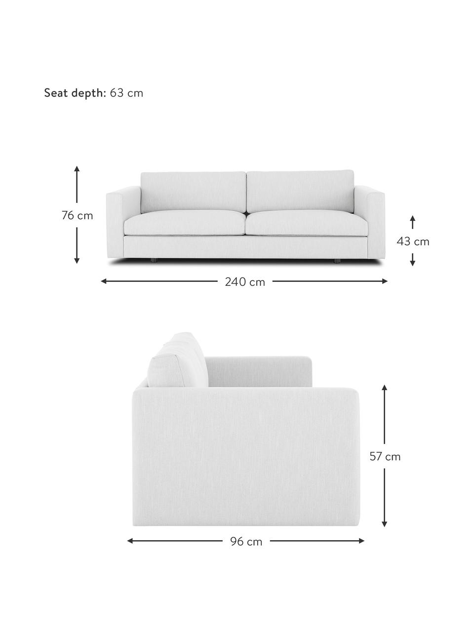 Sofa Balmira (3-Sitzer) in Hellgrau, Bezug: Polyester 35.000 Scheuert, Gestell: Massives Kiefernholz, Webstoff Hellgrau, B 240 x T 96 cm