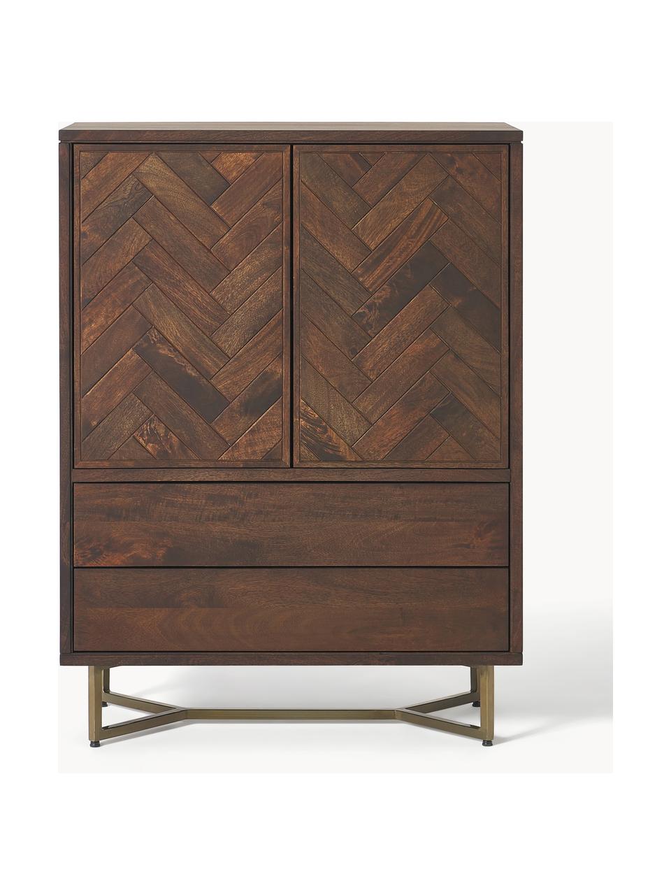 Highboard Luca van mangohout, Poten: gepoedercoat metaal, Mangohout, goudkleurig, B 90 x H 120 cm