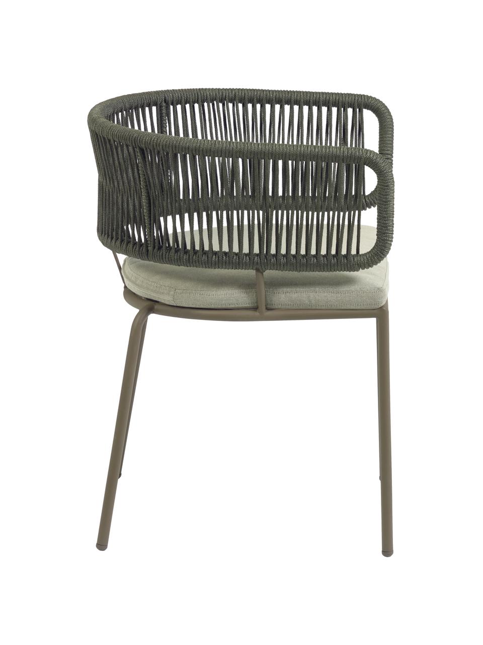 Krzesło ogrodowe z plecionym sznurkiem Nadin, Stelaż: metal ocynkowany i lakier, Tapicerka: poliester, Zielony, S 58 x G 48 cm