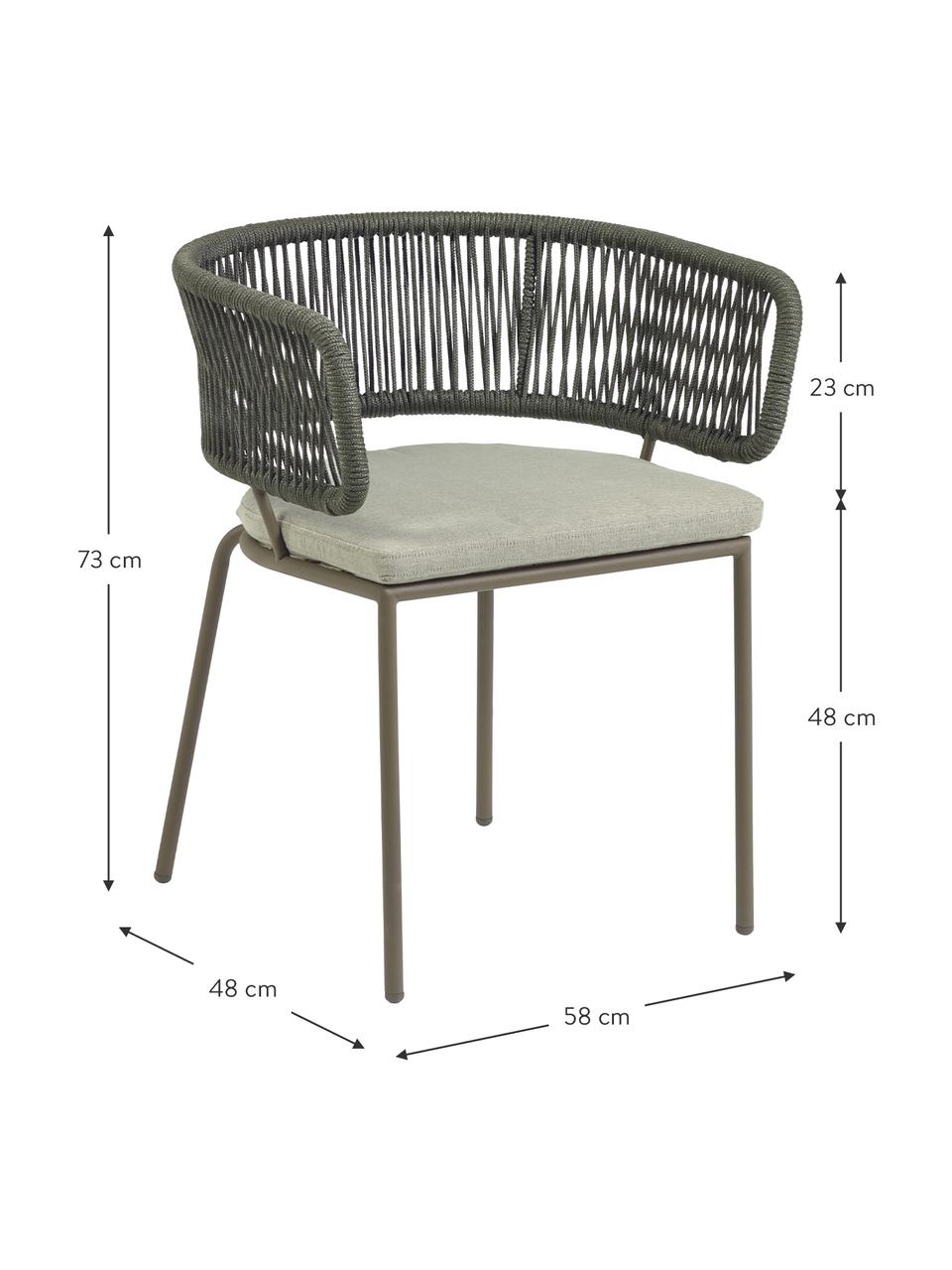 Krzesło ogrodowe z plecionym sznurkiem Nadin, Stelaż: metal ocynkowany i lakier, Tapicerka: poliester, Szarozielony, S 58 x G 48 cm