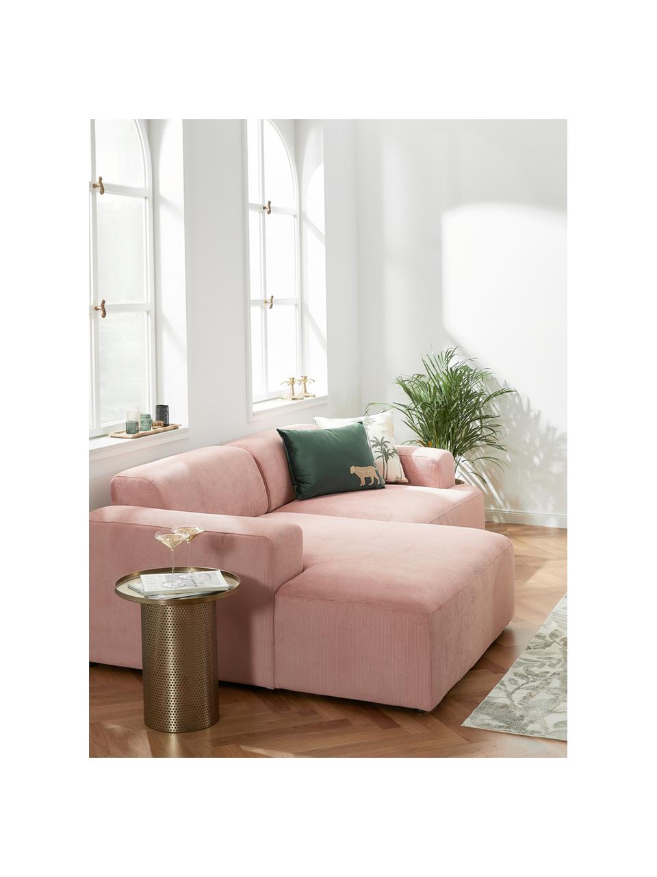 Cord-Ecksofa Melva (3-Sitzer) in Rosa, Bezug: Cord (92% Polyester, 8% P, Gestell: Massives Kiefernholz, Spa, Füße: Kiefernholz Die Füße befi, Cord Rosa, B 240 x T 144 cm